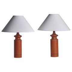 Swedish Designer, Table Lamps, Teak, Sweden, 1950s