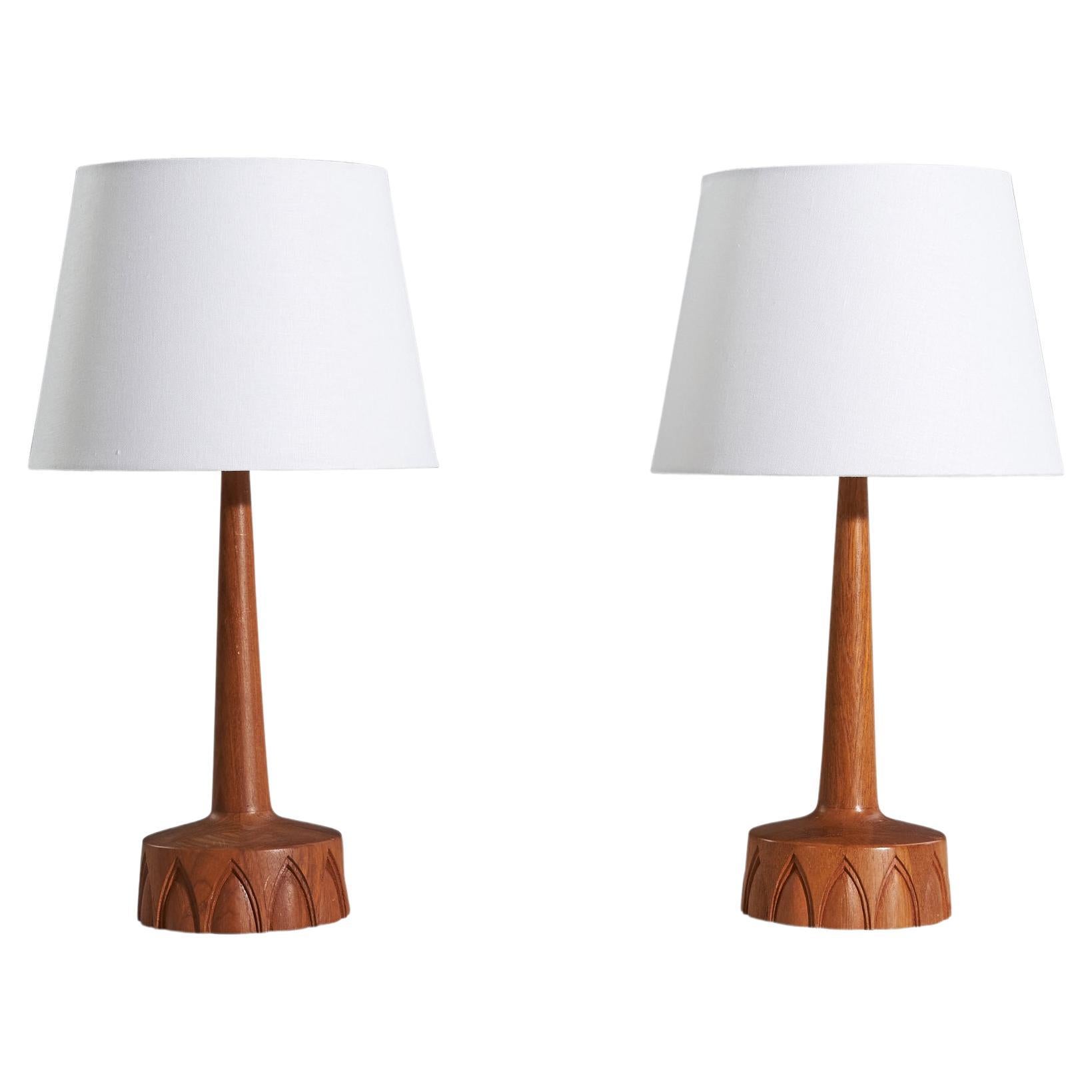 Swedish Designer, Table Lamps, Teak, Sweden, C. 1960s