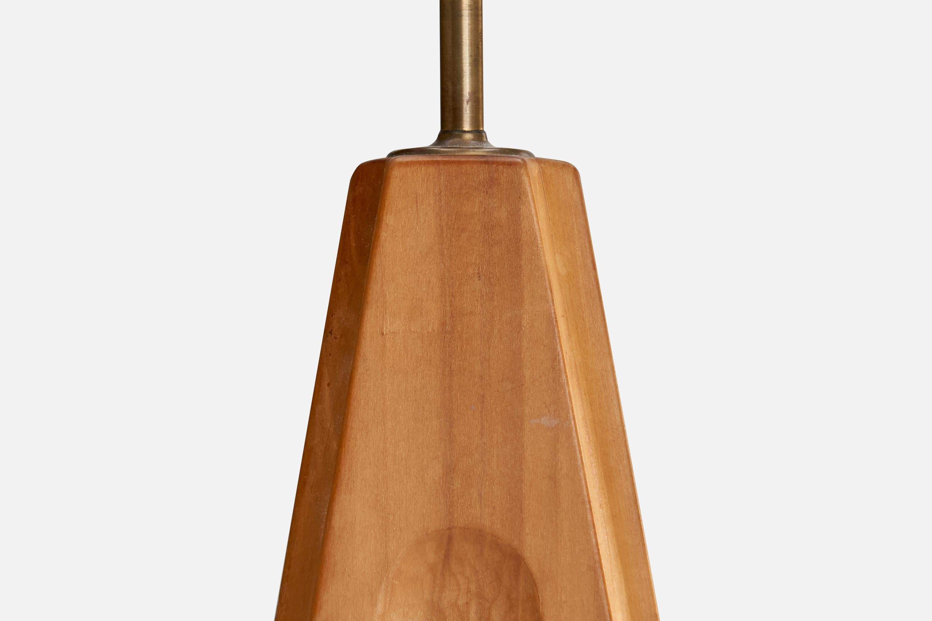 Designer suédois, lampes de bureau, bois, laiton, Suède, 1970 en vente 2