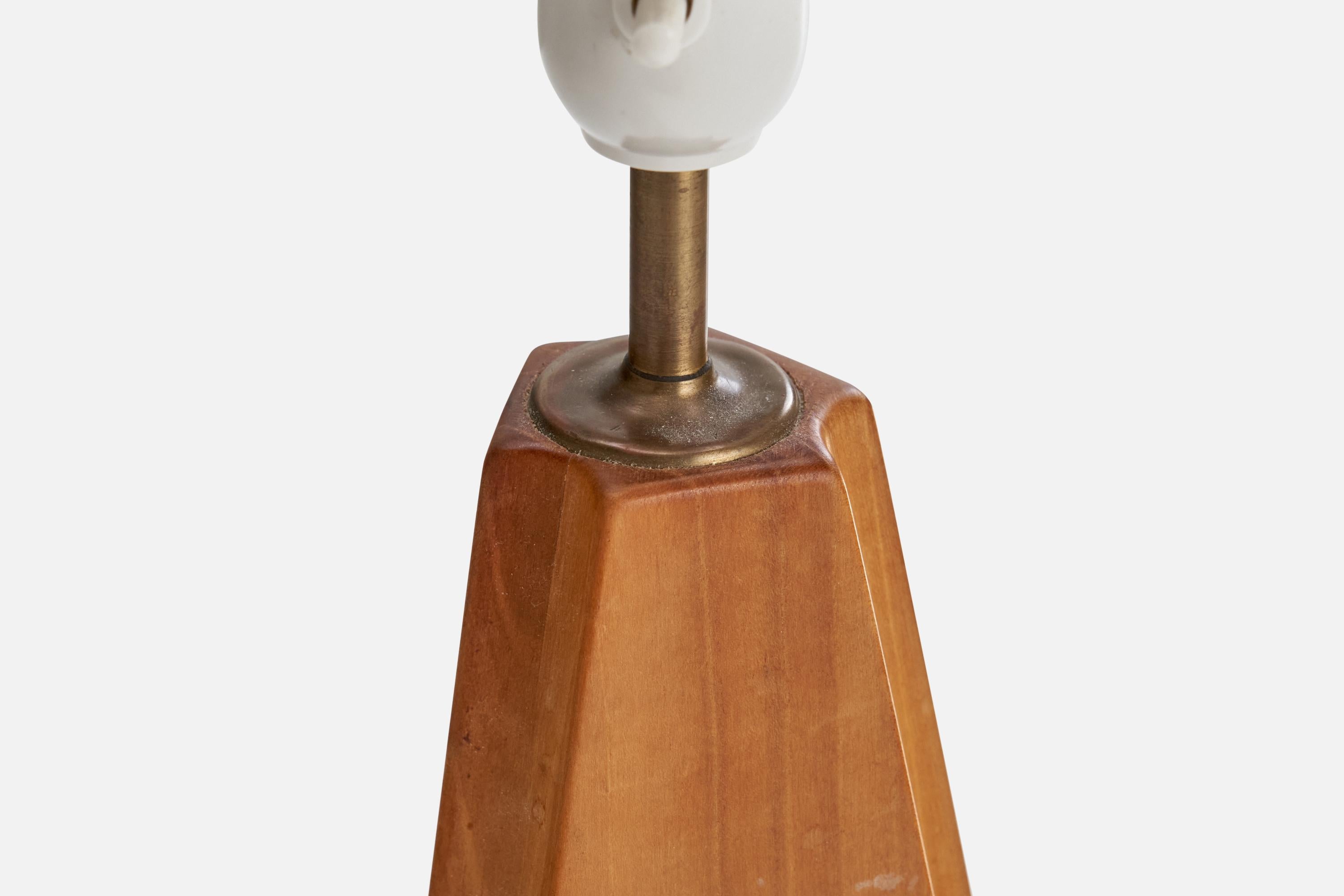 Designer suédois, lampes de bureau, bois, laiton, Suède, 1970 en vente 3