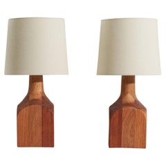 Swedish Designer, Table Lamps, Wood, Sweden, c. 1970s