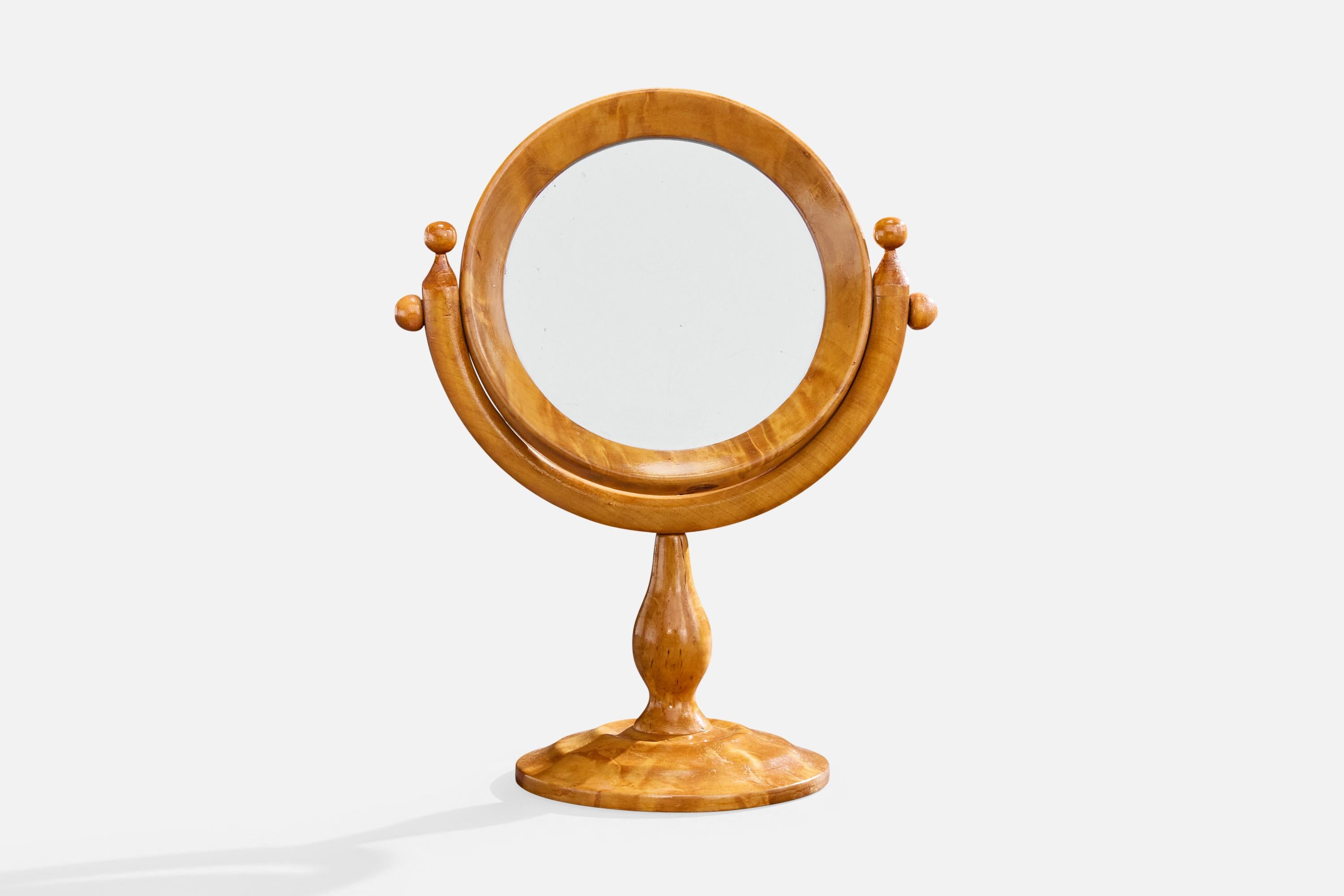 Milieu du XXe siècle Designer suédois, miroir de table, bouleau, Suède, années 1950 en vente