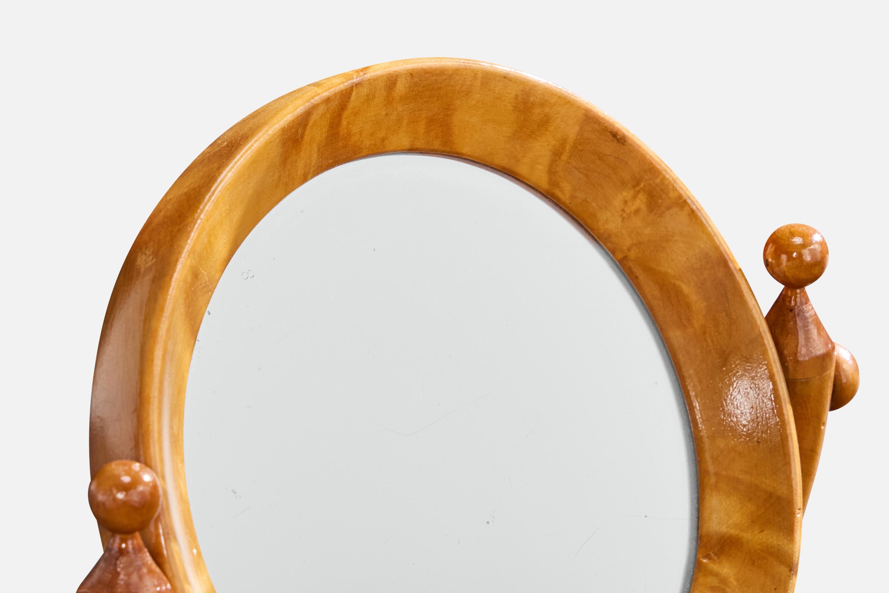 Designer suédois, miroir de table, bouleau, Suède, années 1950 en vente 2