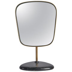 Swedish Designer, Table Mirror, Brass, Wood, Sweden, 1940s