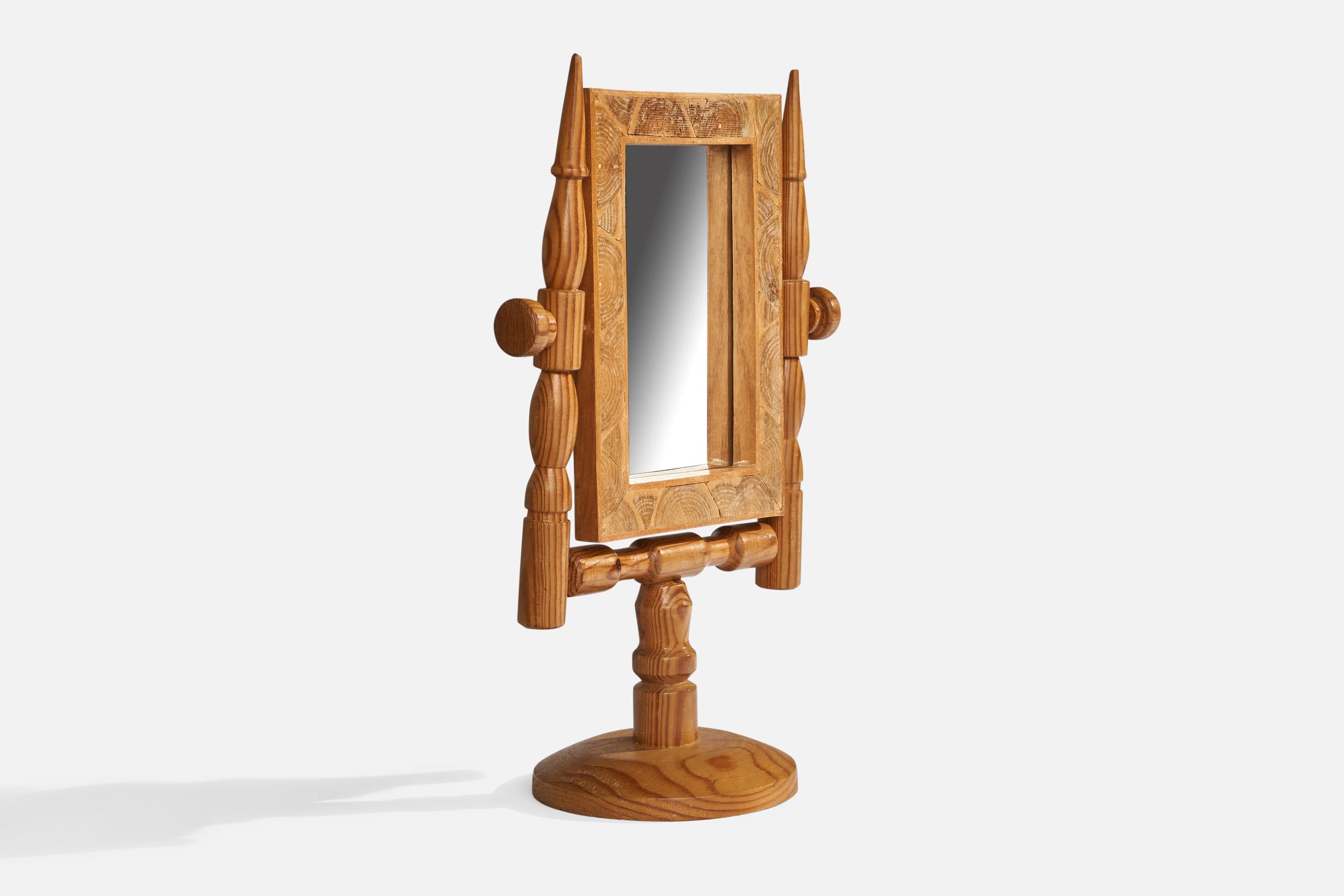 Mid-20th Century Swedish Designer, Table Mirror, Pine, Spalting, Sweden, 1960s For Sale