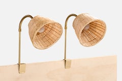 Swedish Designer, Task Lights, Brass, Rattan, Sweden, 1950s