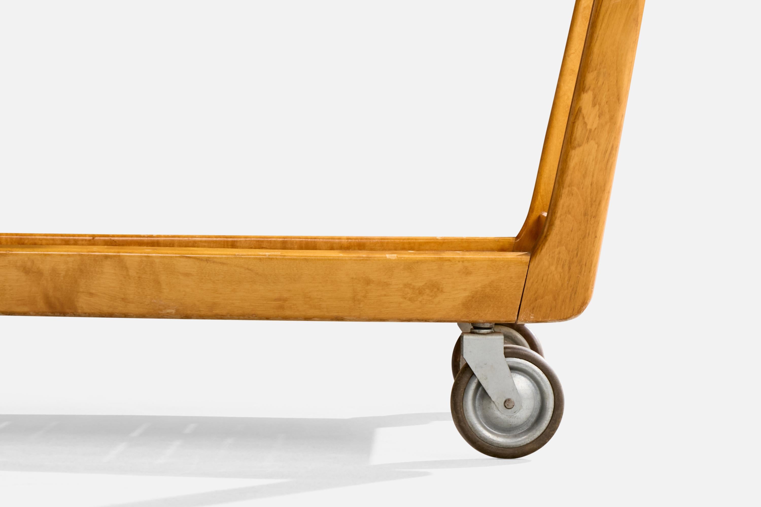 Diseñador sueco, carrito de té, abedul, cristal, metal, Suecia, años 40 en venta 2