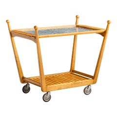 Swedish Designer, Tea Cart, Birch, Glass, Metal, Sweden, 1940s