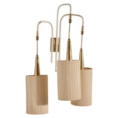 Swedish Designer, Three-Armed Sconce, Brass, String, Metal, Sweden, c. 1940s