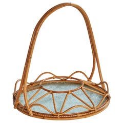 Swedish Designer, Tray, Bamboo, Rattan, Glass, Sweden, 1960s
