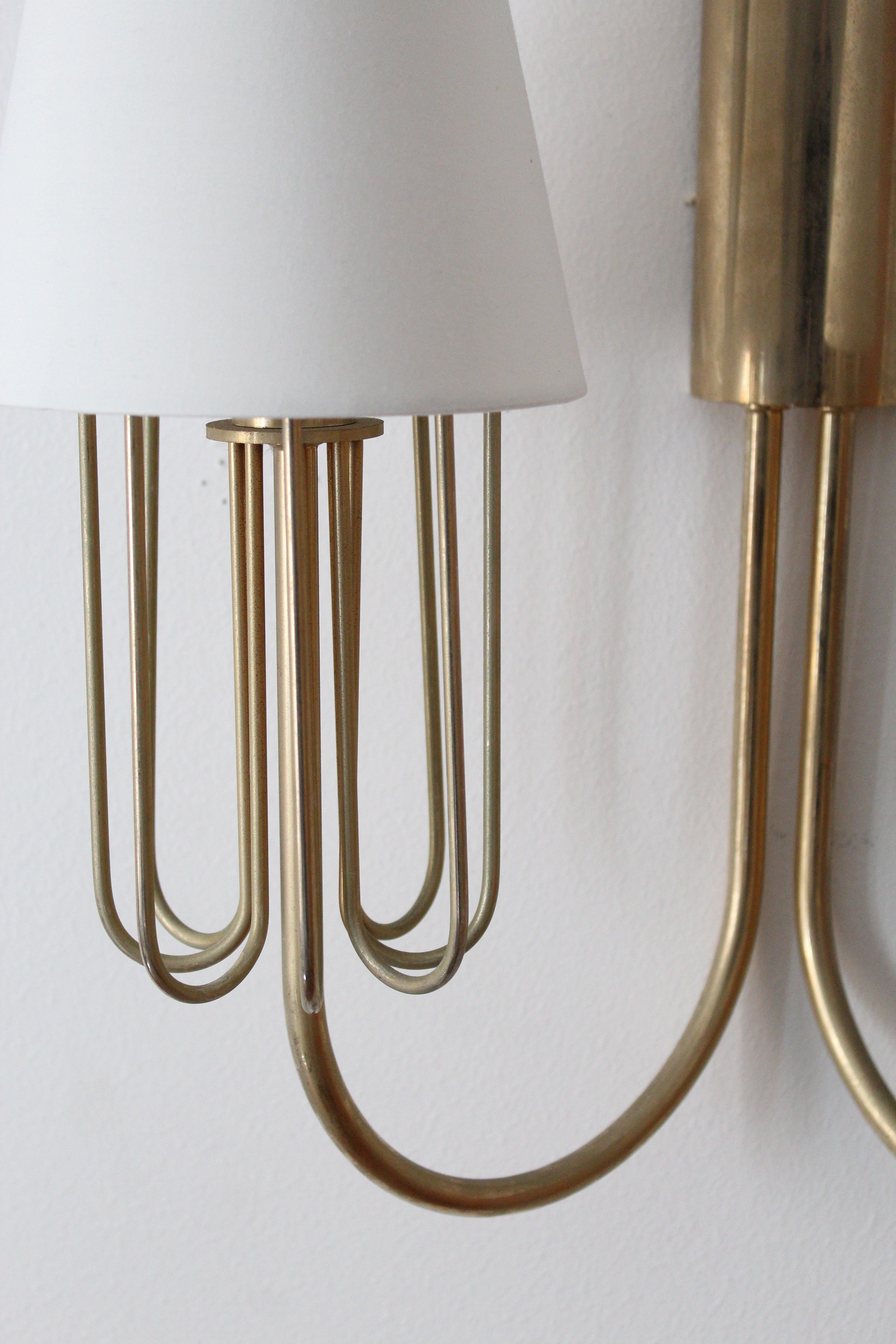 Swedish Designer, Two-Arm Wall Light / Sconce, Brass, Fabric, Sweden, C. 1950s In Good Condition In High Point, NC
