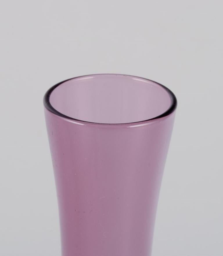 Art Glass Swedish designer, two vases in violet and clear mouth-blown glass. For Sale