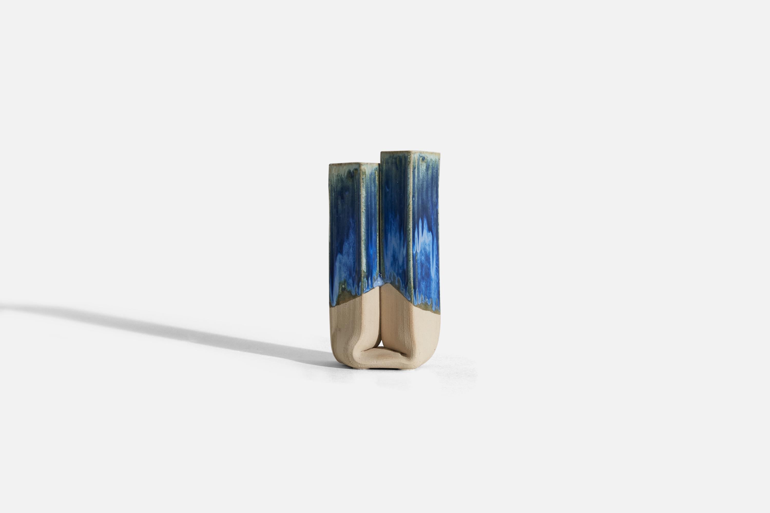 A blue and beige, glazed stoneware vase designed and produced in Sweden, c. 1970s.
 