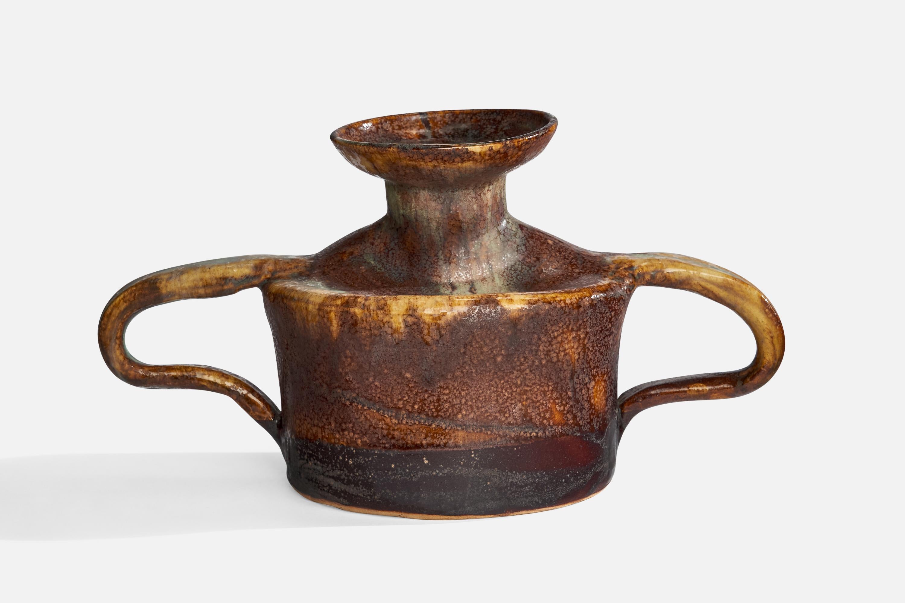 A brown-glazed ceramic vase designed and produced in Sweden, c. 1930s.