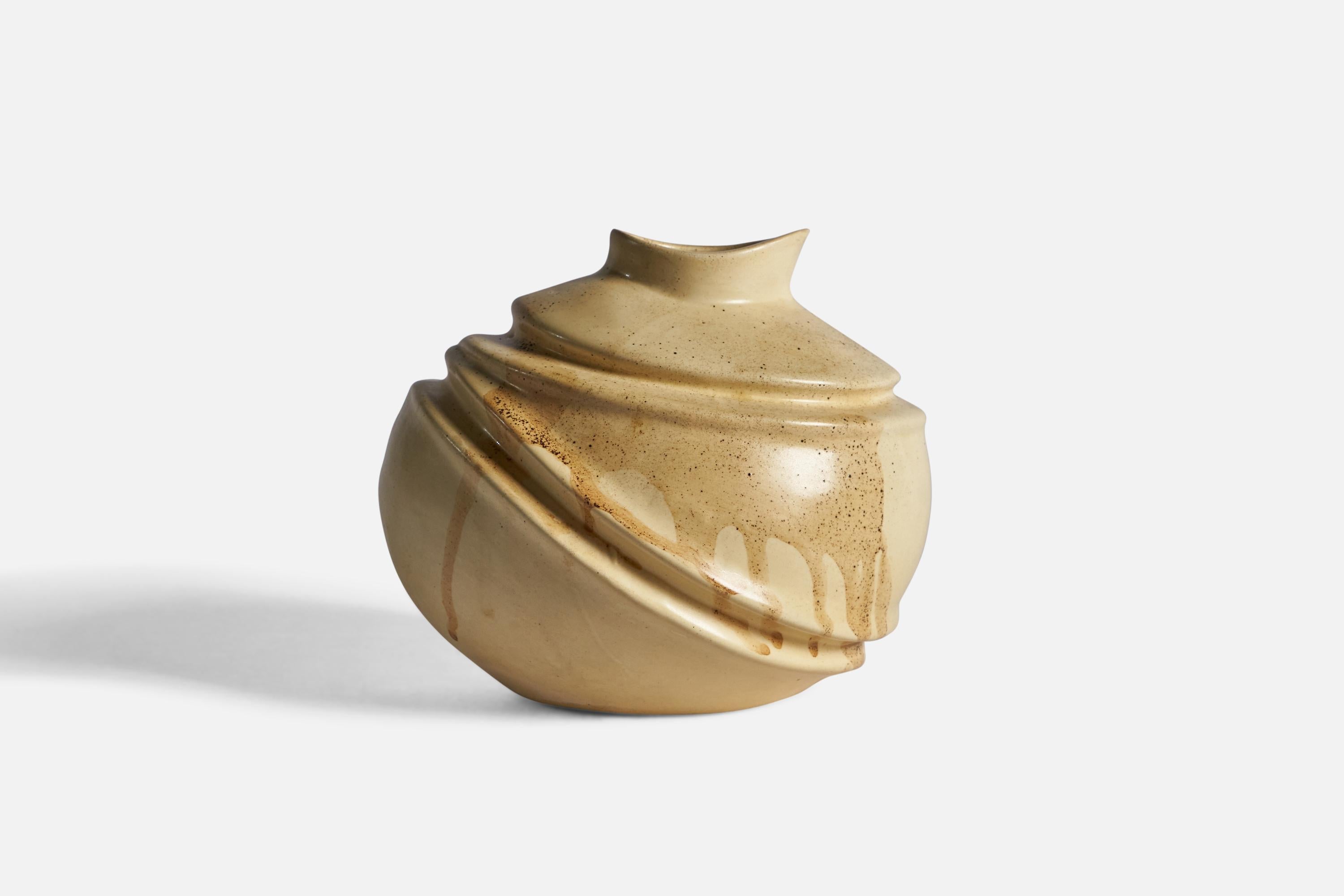A beige-glazed ceramic vase, designed and produced in Sweden, c. 1970s.