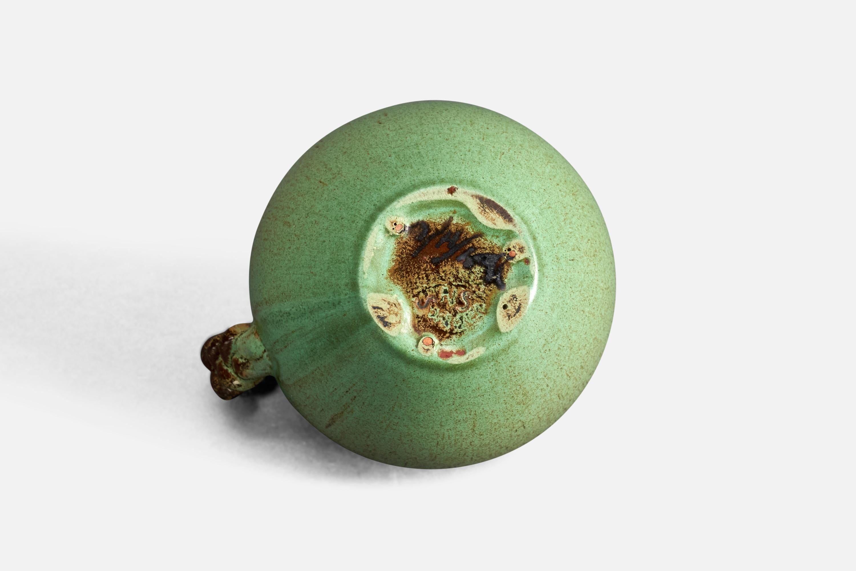 Mid-20th Century Swedish Designer, Vase, Green and Brown-Glazed Earthenware, Sweden, 1940s For Sale