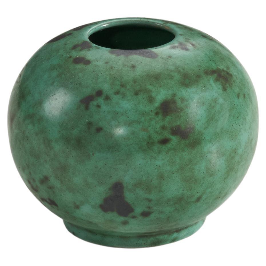 Swedish Designer, Vase, Green-Glazed Earthenware, Sweden, C. 1960s For Sale