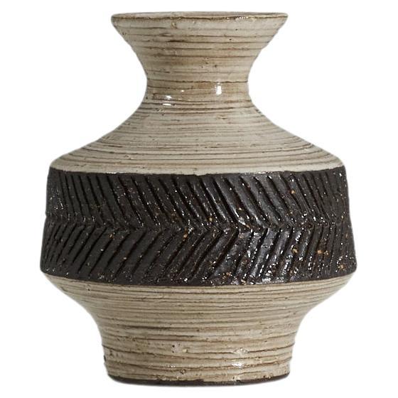 Swedish Designer, Vase, Incised Glazed Stoneware, Sweden, 1966 For Sale