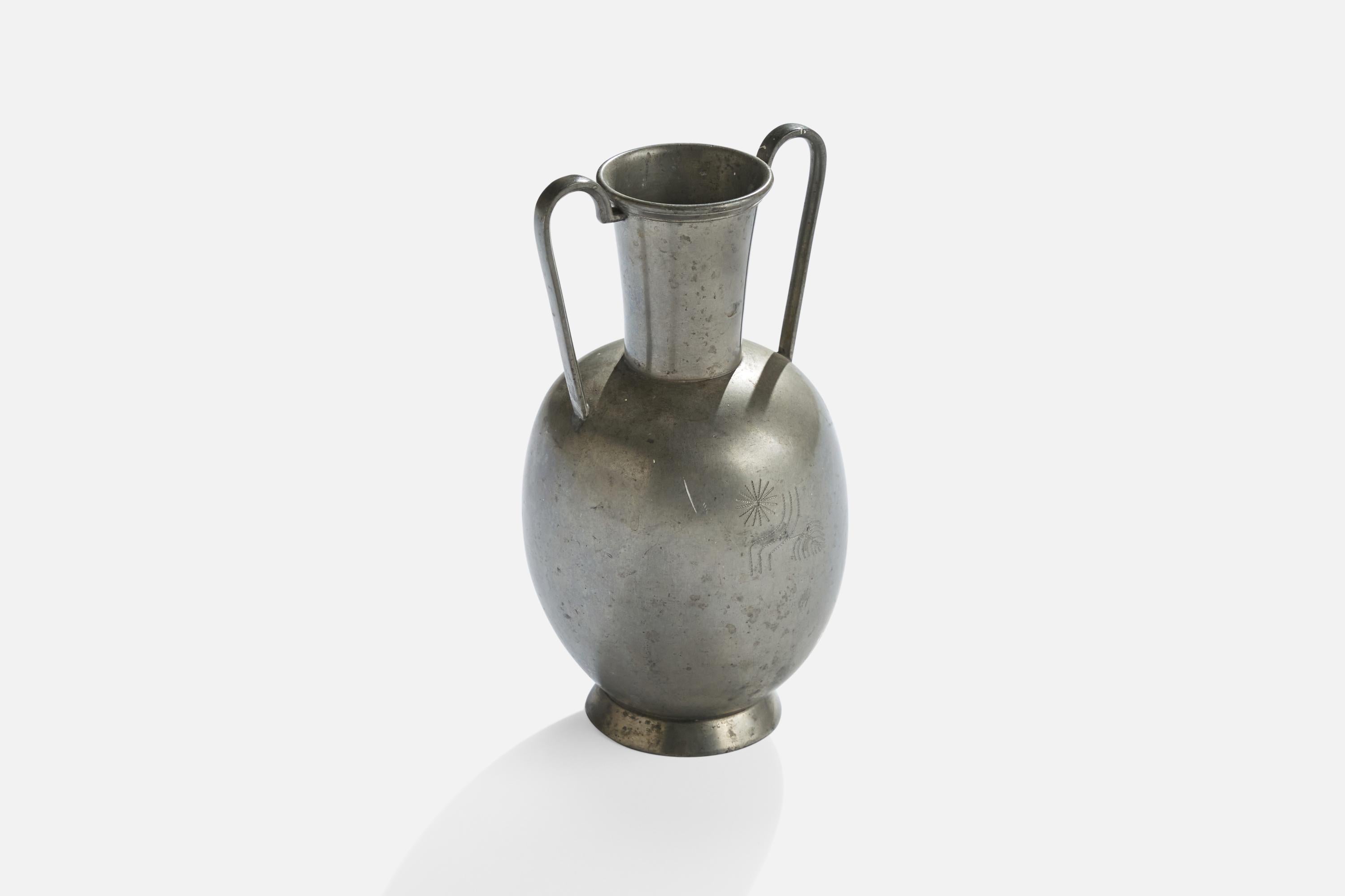 Swedish Designer, Vase, Pewter, Sweden, 1935 In Good Condition For Sale In High Point, NC