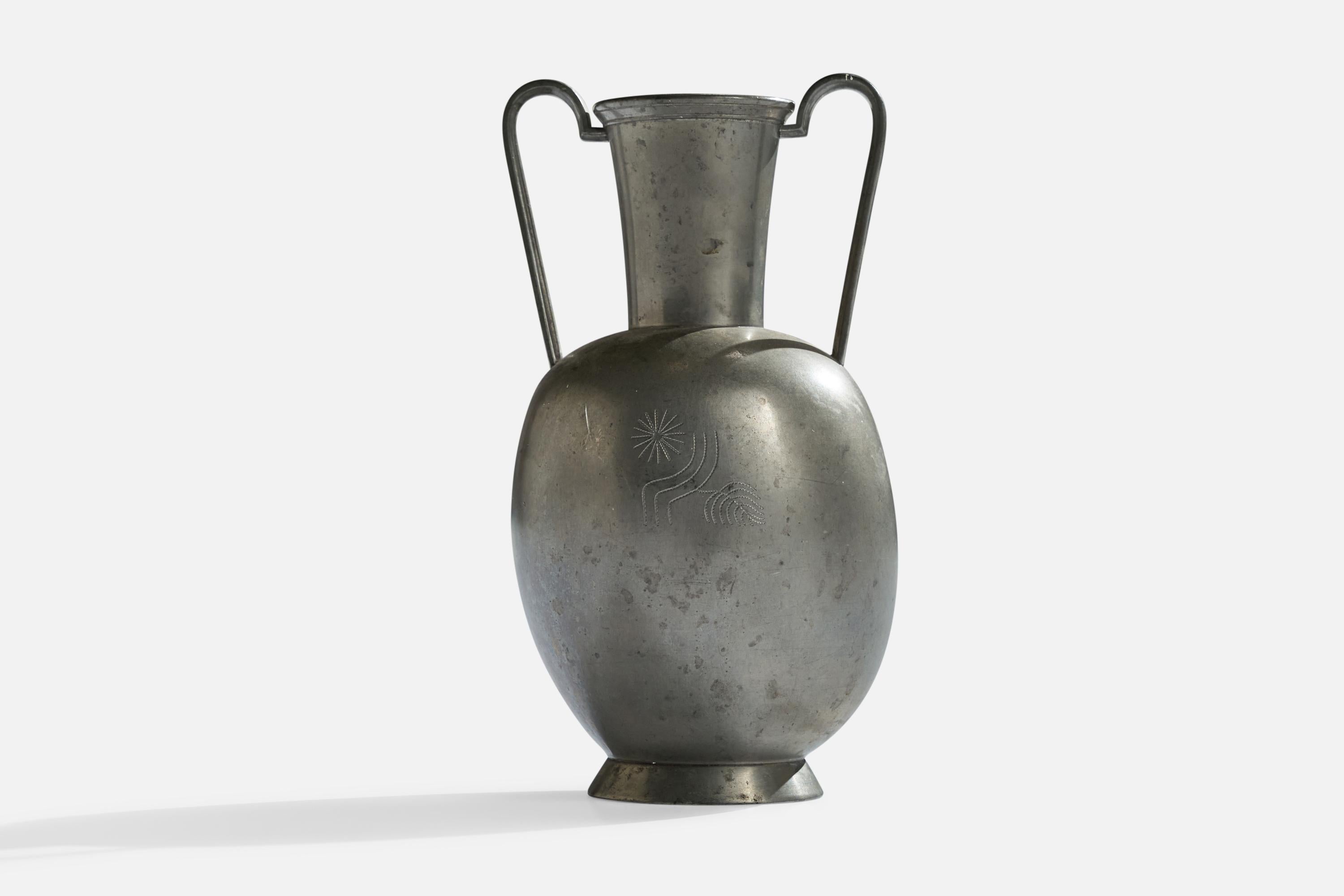 Mid-20th Century Swedish Designer, Vase, Pewter, Sweden, 1935 For Sale