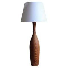 Swedish Designer, Very Large Organic Table Lamp, Solid Pine, Brass Sweden, 1950s