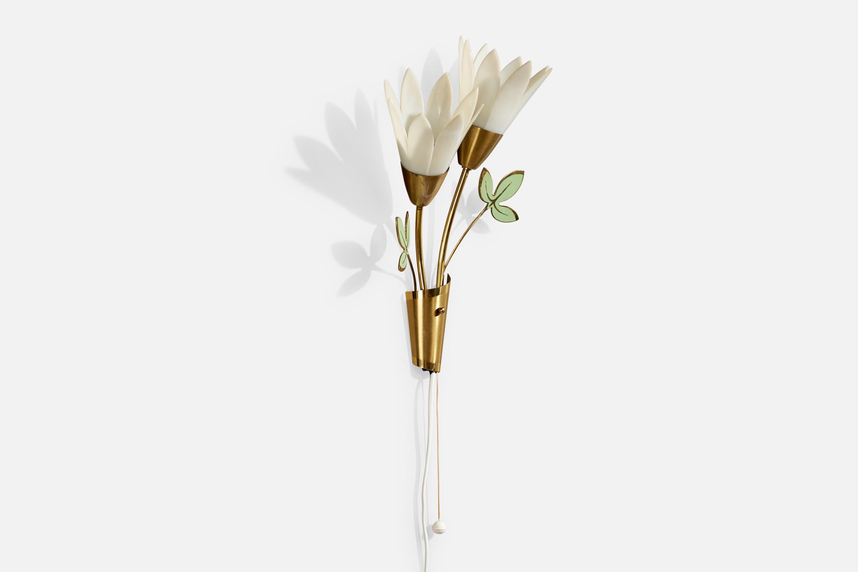 Scandinavian Modern Swedish Designer, Wall Light, Brass, Acrylic, Sweden, 1970s For Sale