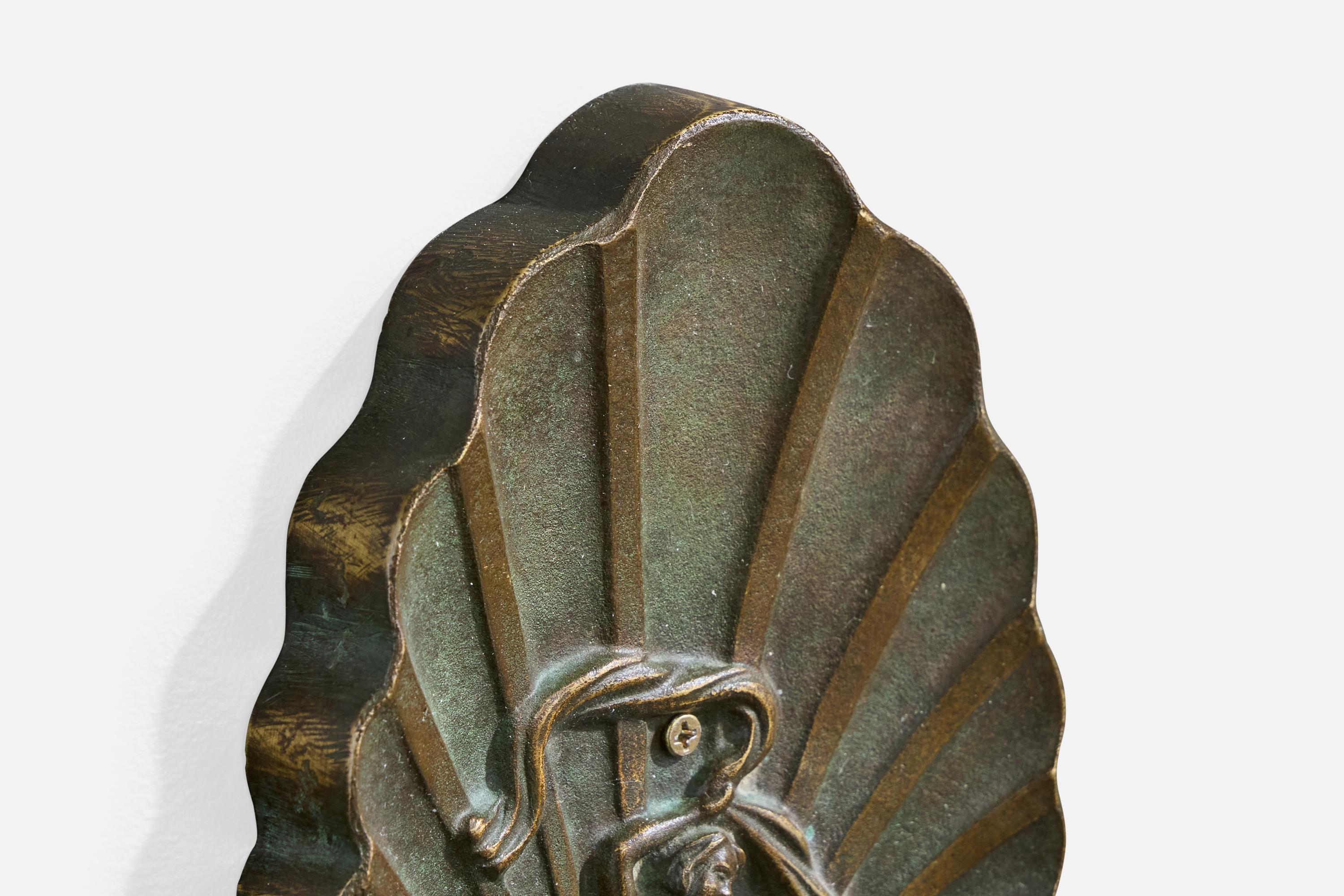 Schwedischer Designer, Wandleuchte, Messing, Bakelit, Stoff, Schweden, 1940er Jahre im Angebot 1