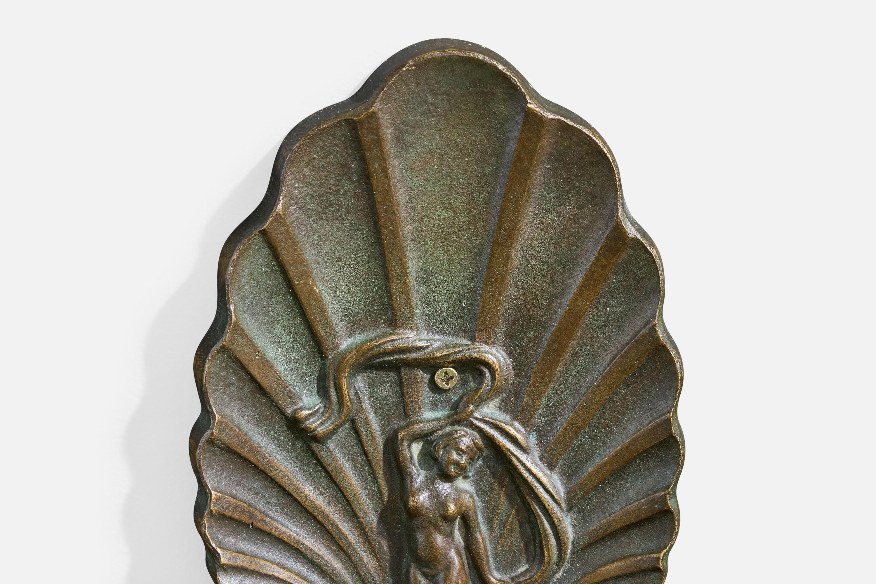 Schwedischer Designer, Wandleuchte, Messing, Bakelit, Stoff, Schweden, 1940er Jahre im Angebot 2