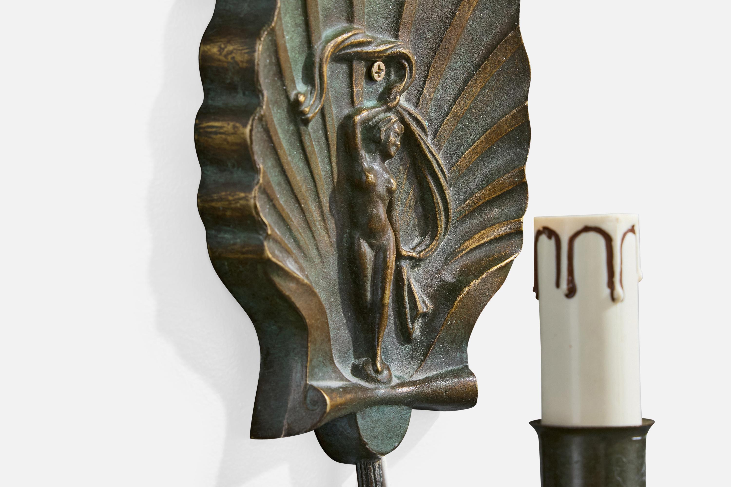 Schwedischer Designer, Wandleuchte, Messing, Bakelit, Stoff, Schweden, 1940er Jahre im Angebot 3