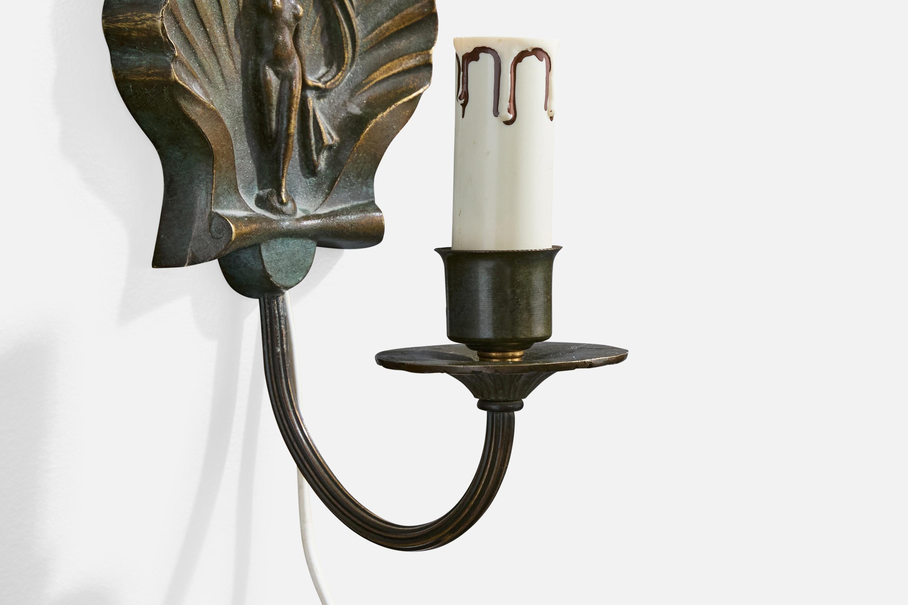 Schwedischer Designer, Wandleuchte, Messing, Bakelit, Stoff, Schweden, 1940er Jahre im Angebot 4