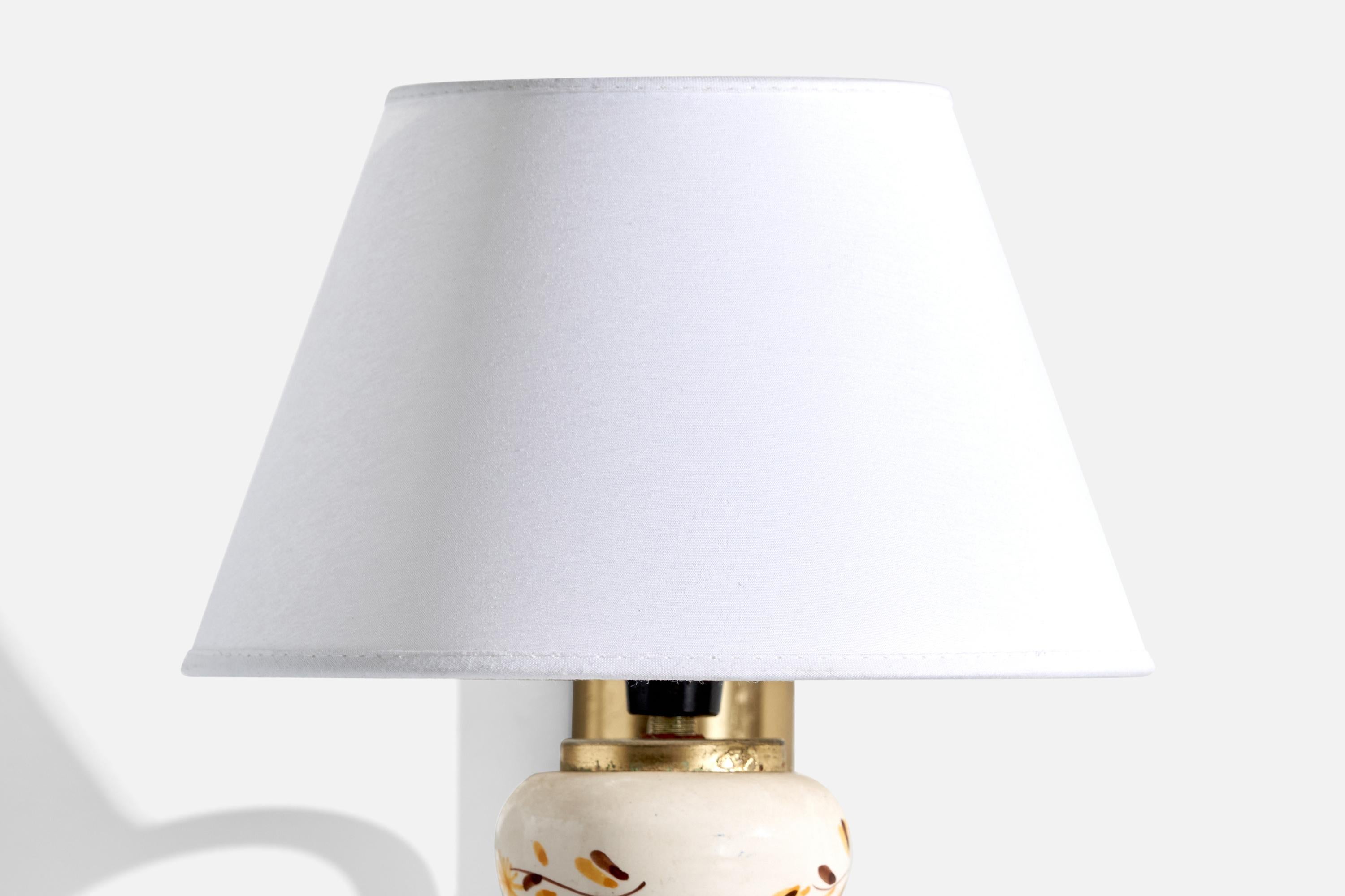 Swedish Designer, Wall Light, Brass, Ceramic, Fabric, Sweden, 1950s For Sale 1