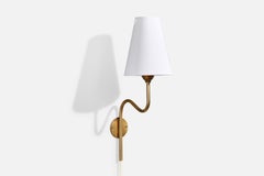 Swedish Designer, Wall Light, Brass, Fabric, Sweden, 1930s