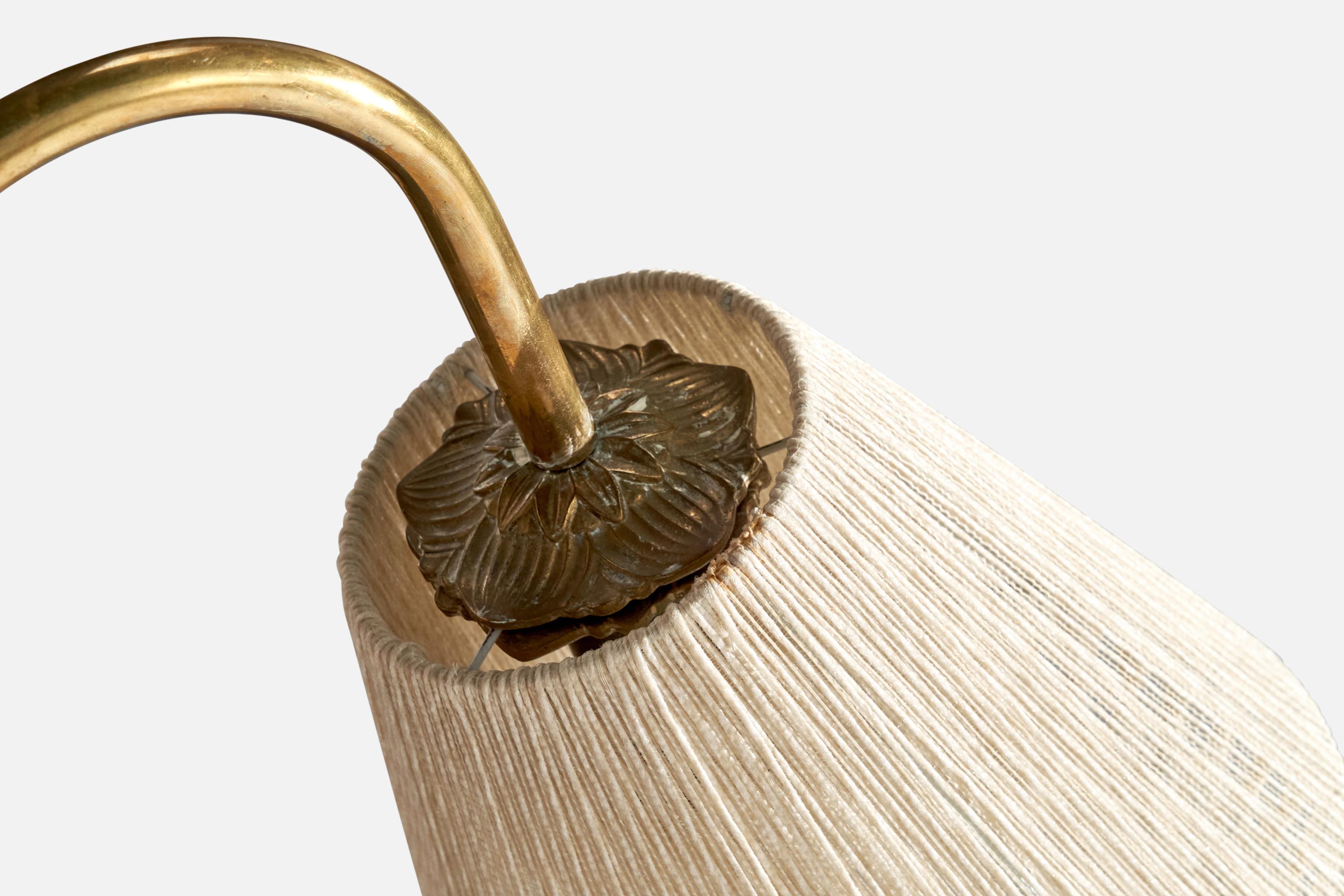Swedish Designer, Wall Light, Brass, Fabric, Sweden, 1940s 5