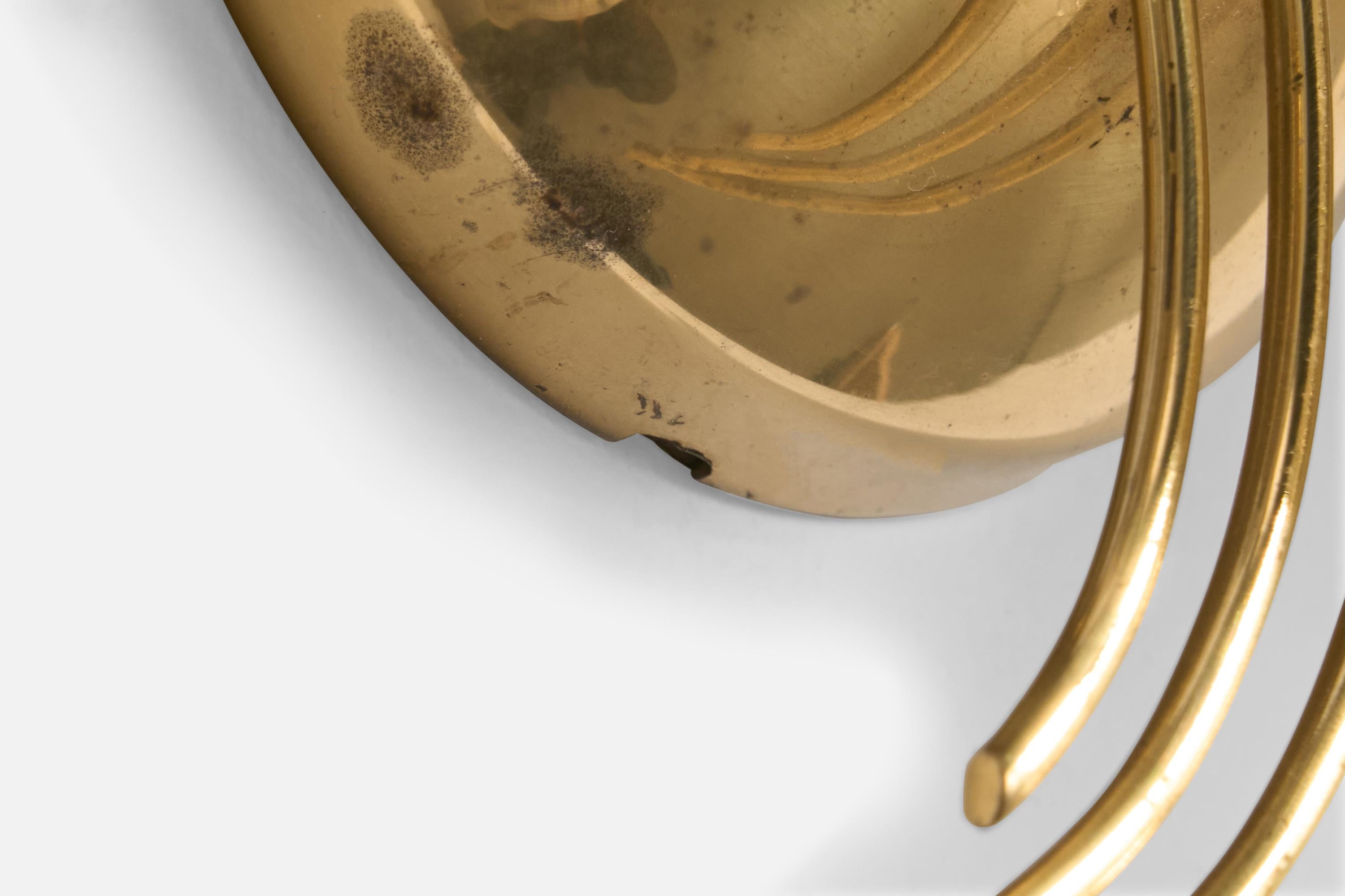 Lampada da parete di design svedese, ottone, tessuto, Svezia, anni '1940 in vendita 3