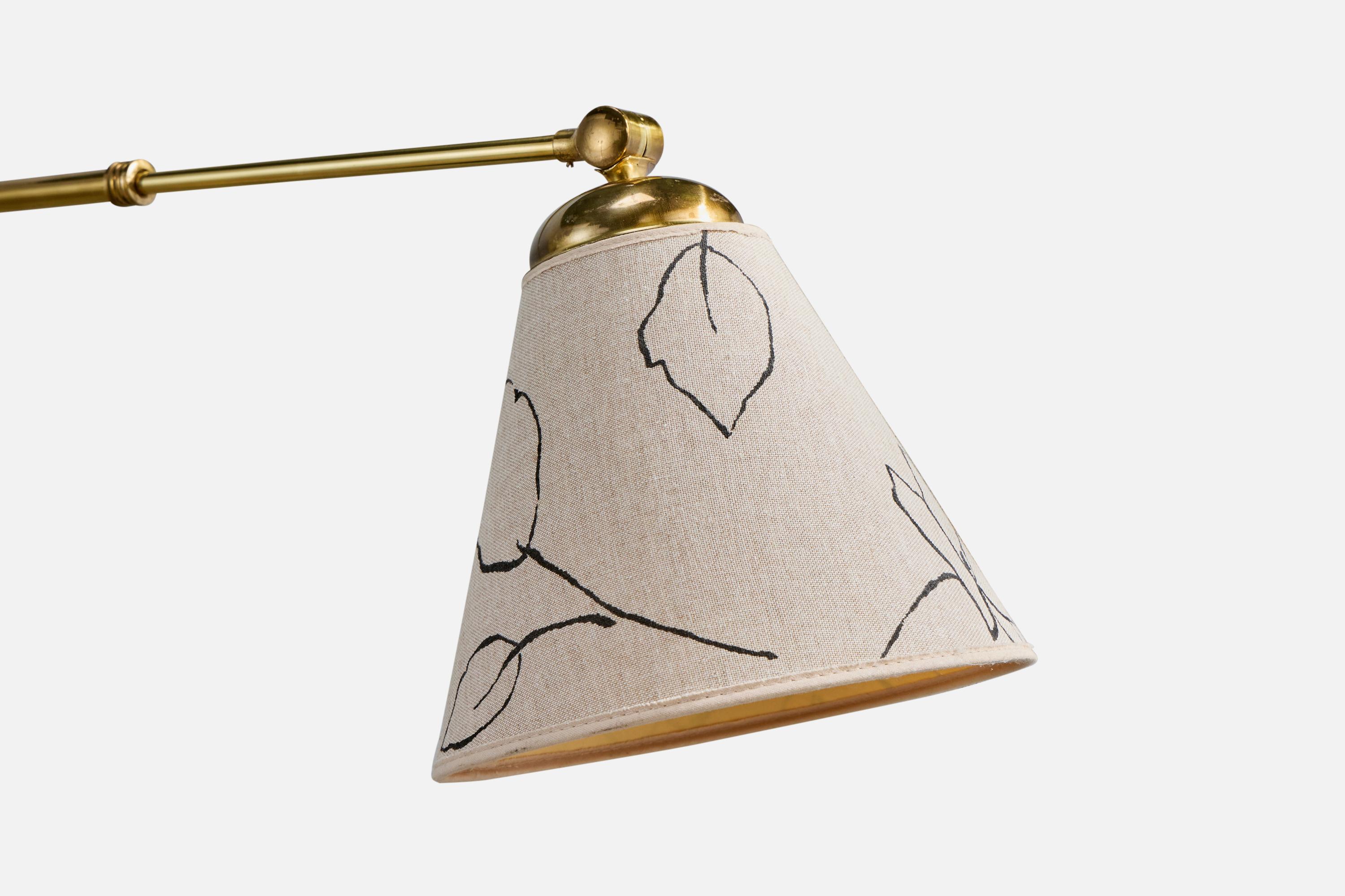Swedish Designer, Wall Light, Brass, Fabric, Sweden, 1940s For Sale 5