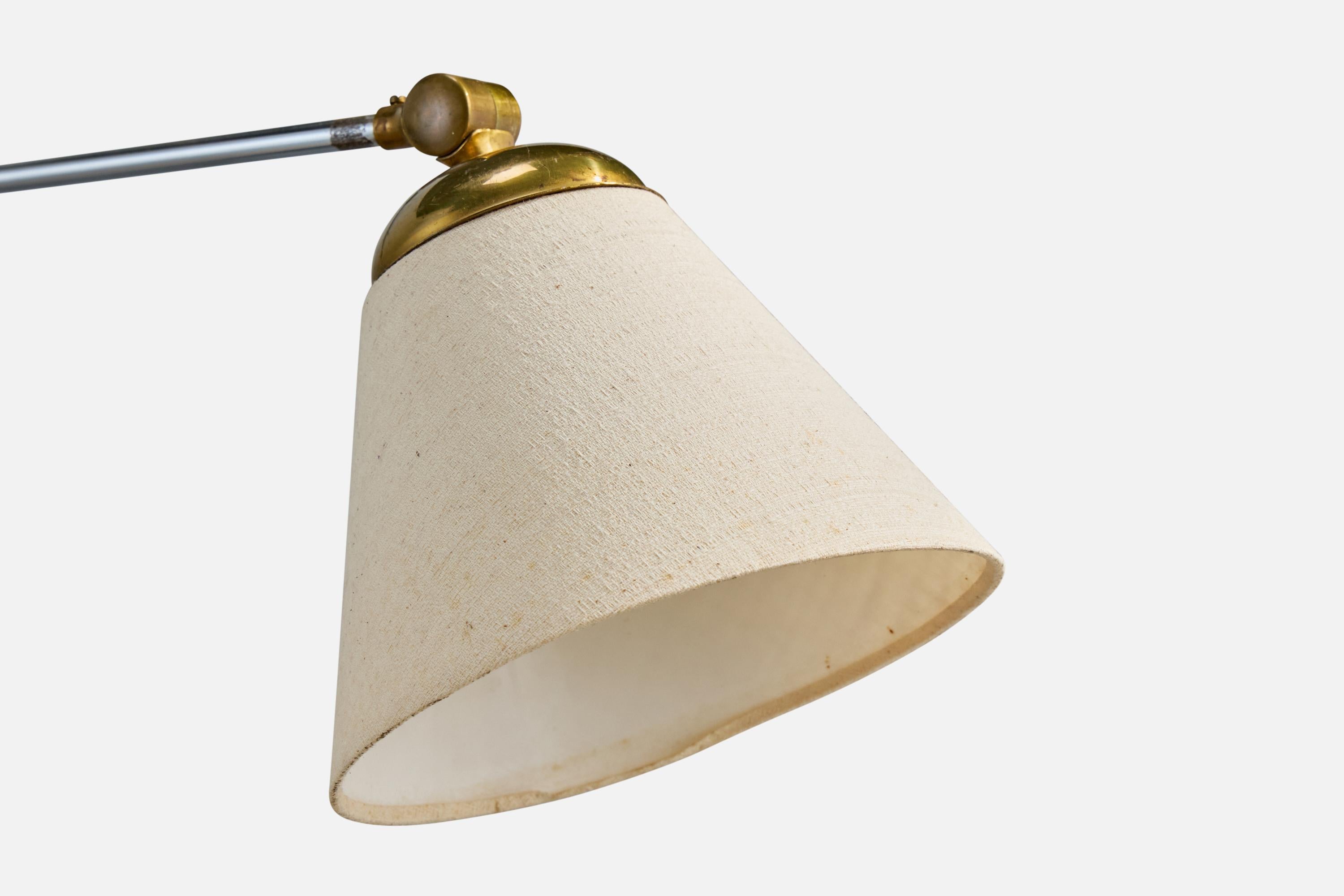 Swedish Designer, Wall Light, Brass, Fabric, Sweden, 1940s For Sale 5