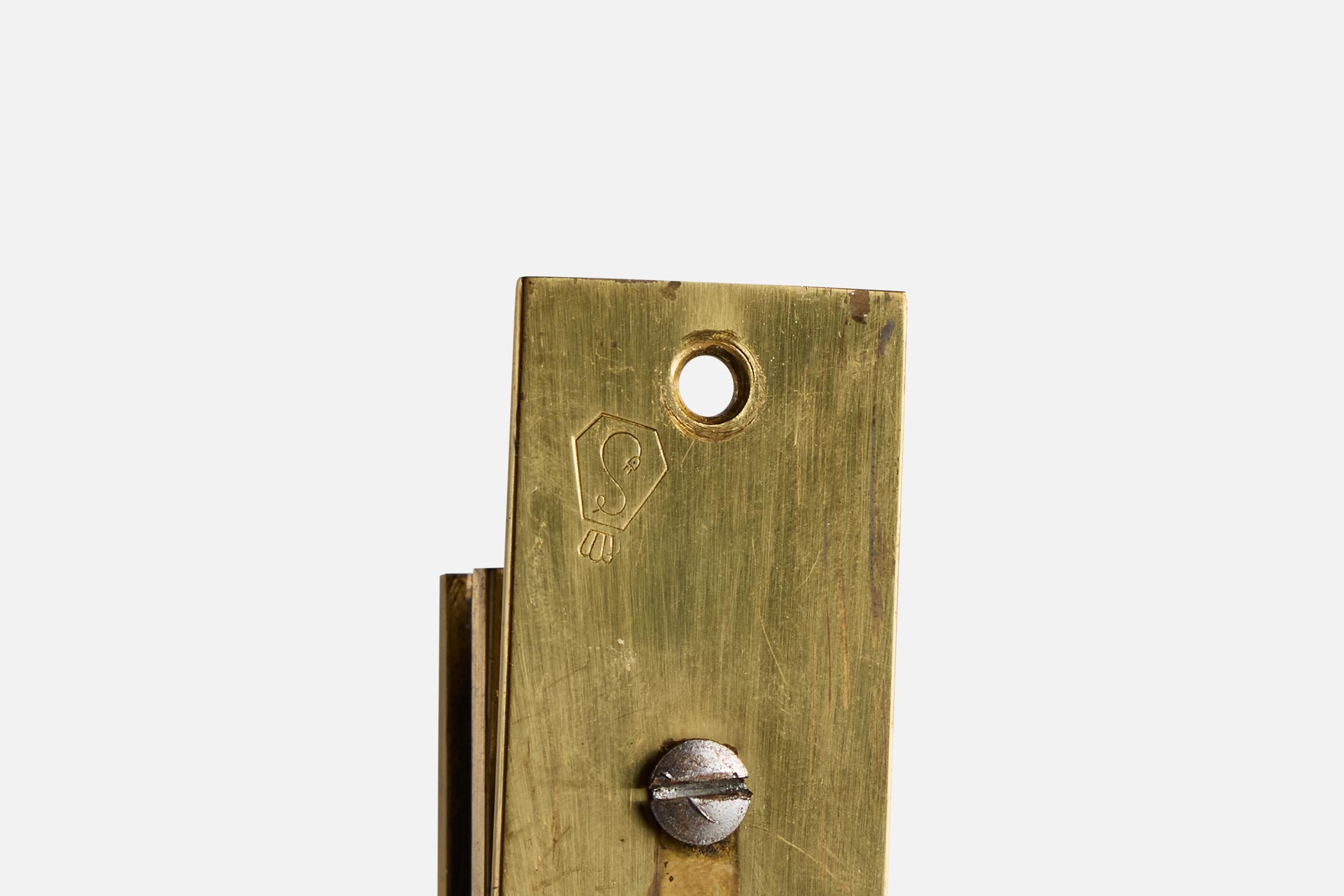 Lampada da parete di design svedese, ottone, tessuto, Svezia, anni '1940 in vendita 4