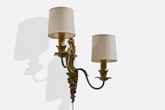 Swedish Designer, Wall Light, Brass, Fabric, Sweden, 1940s