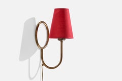 Swedish Designer, Wall Light, Brass, Fabric, Sweden, 1940s