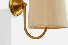 Swedish Designer, Wall Light, Brass, Fabric, Sweden, 1940s