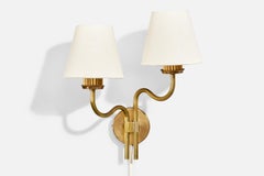 Swedish Designer, Wall Light, Brass, Fabric, Sweden, 1940s