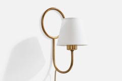 Swedish Designer, Wall Light, Brass, Fabric, Sweden, 1940s