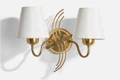 Swedish Designer, Wall Light, Brass, Fabric, Sweden, 1940s