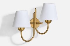 Swedish Designer, Wall Light, Brass, Fabric, Sweden, 1940s
