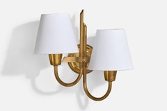 Swedish Designer, Wall Light, Brass, Fabric, Sweden, 1940s