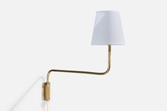 Swedish Designer, Wall Light, Brass, Fabric, Sweden, 1940s