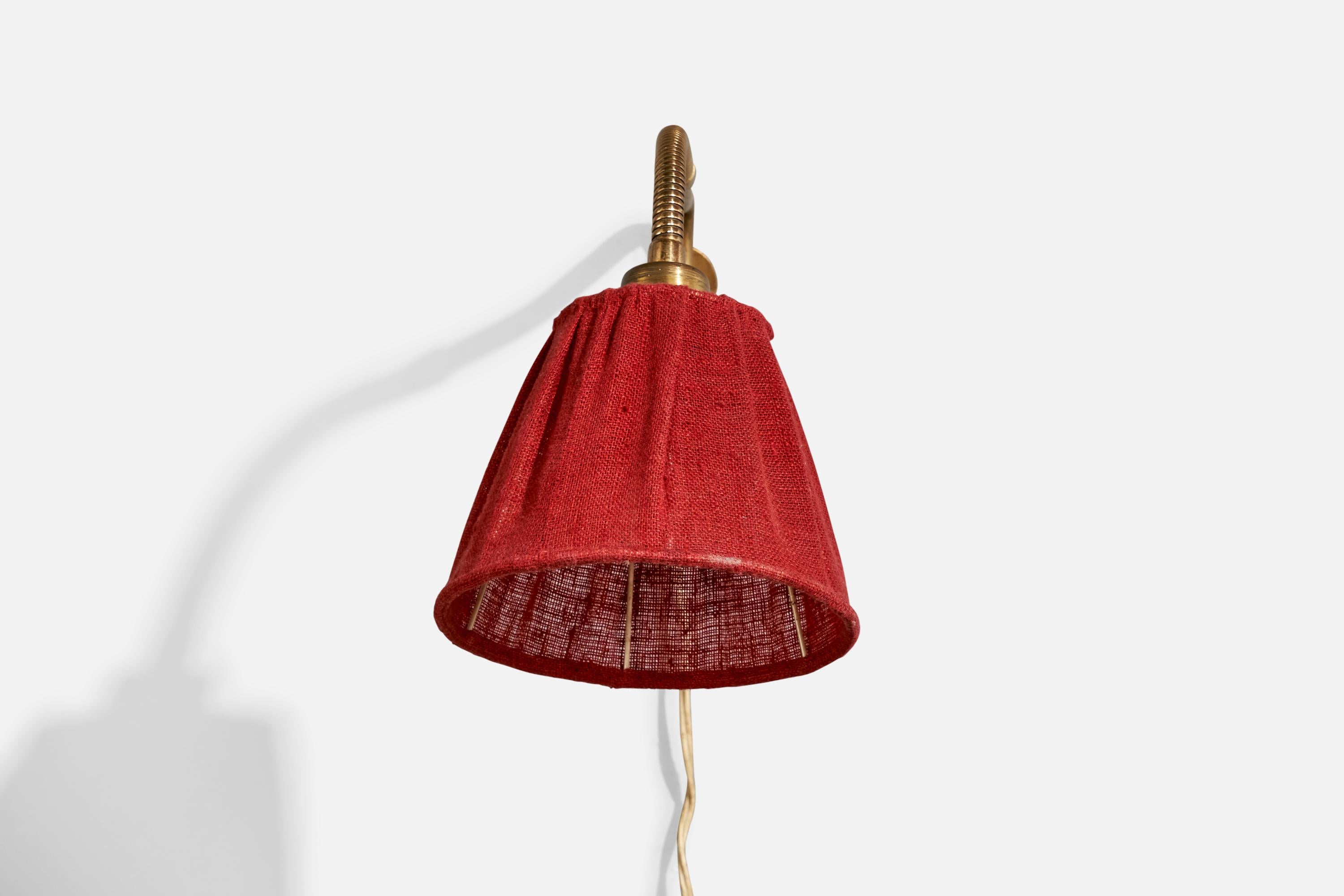 Swedish Designer, Wall Light, Brass, Fabric, Sweden, 1940s For Sale at ...