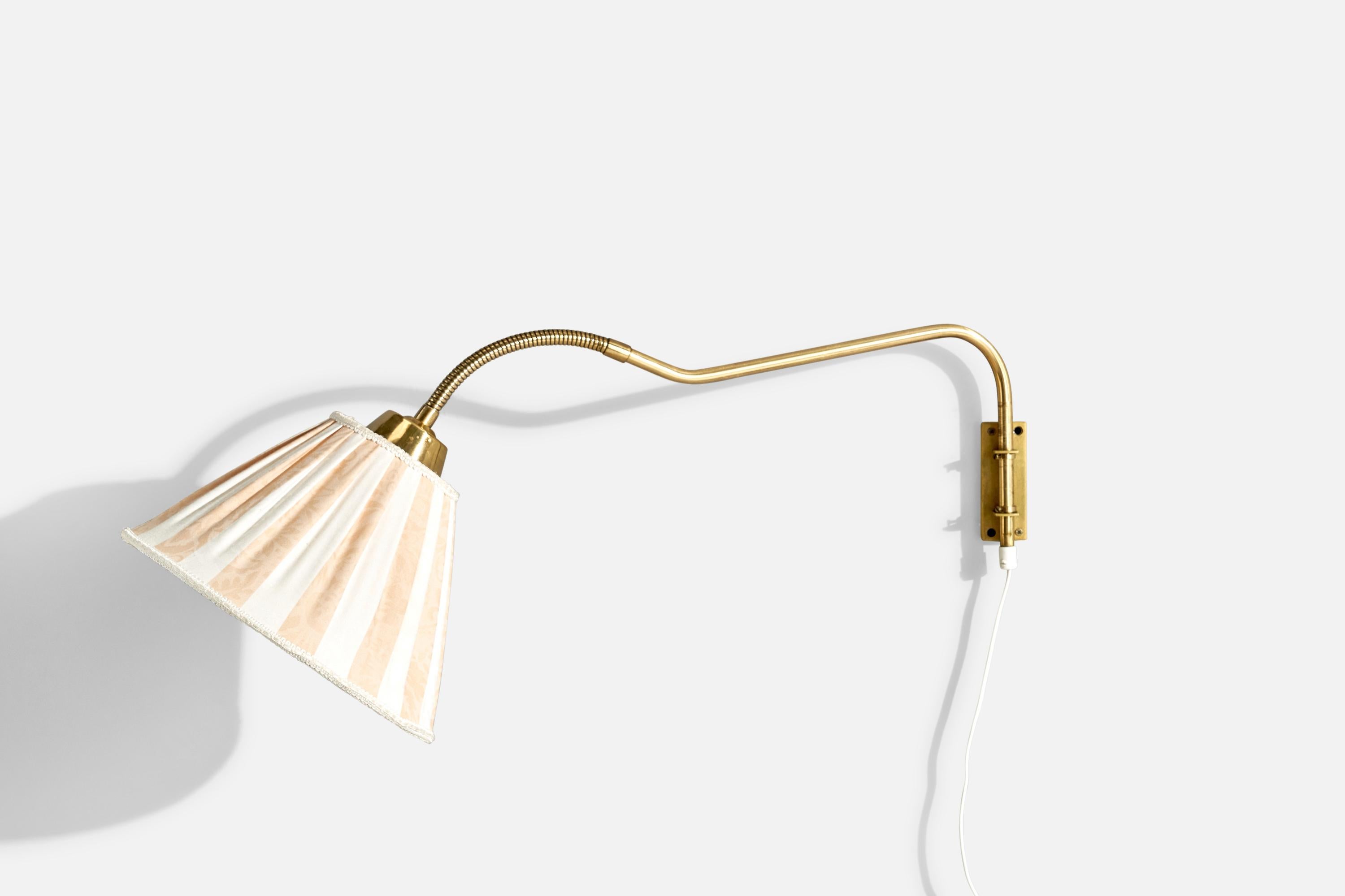 Swedish Designer, Wall Light, Brass, Fabric, Sweden, 1940s at 1stDibs