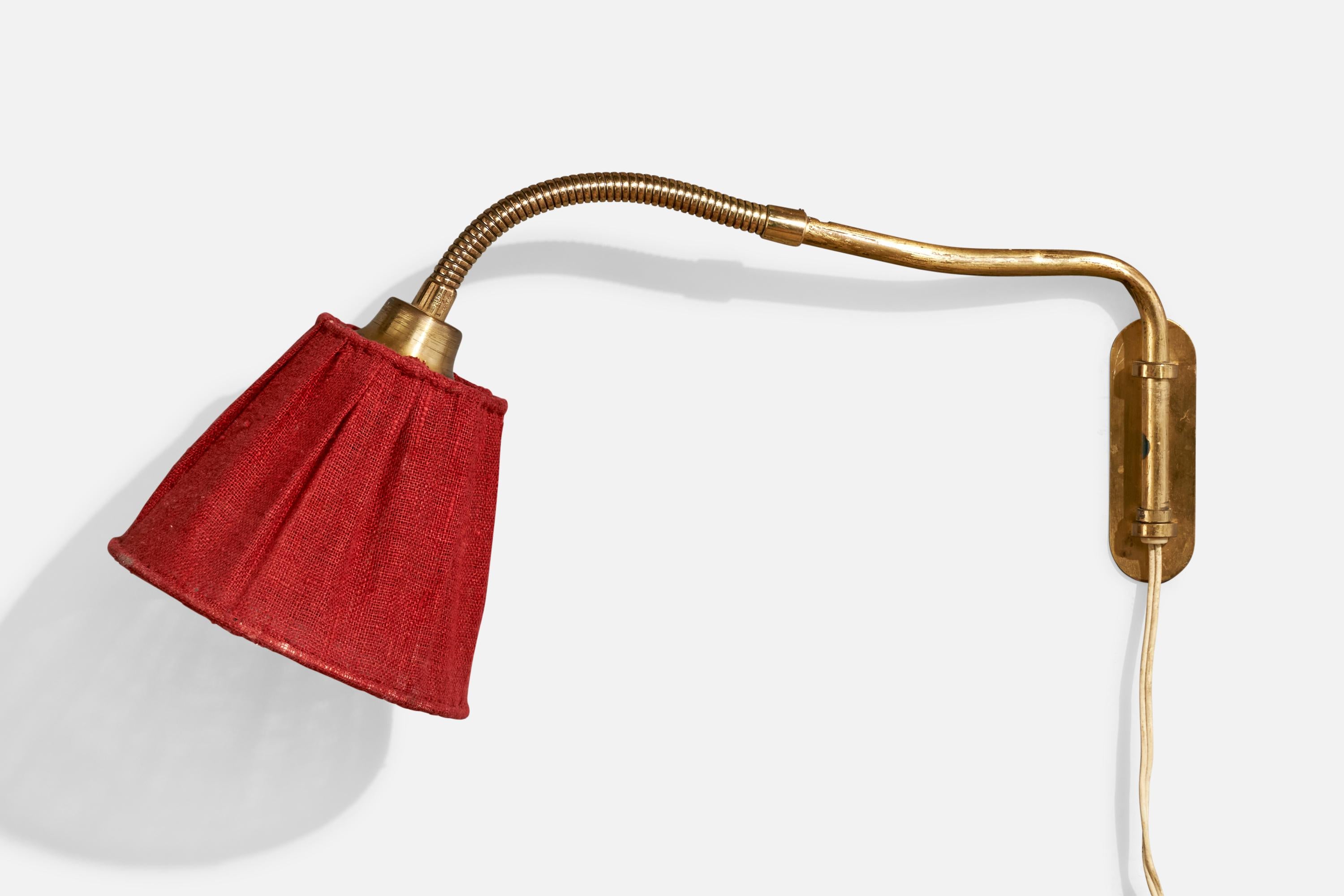 Swedish Designer, Wall Light, Brass, Fabric, Sweden, 1940s For Sale at ...