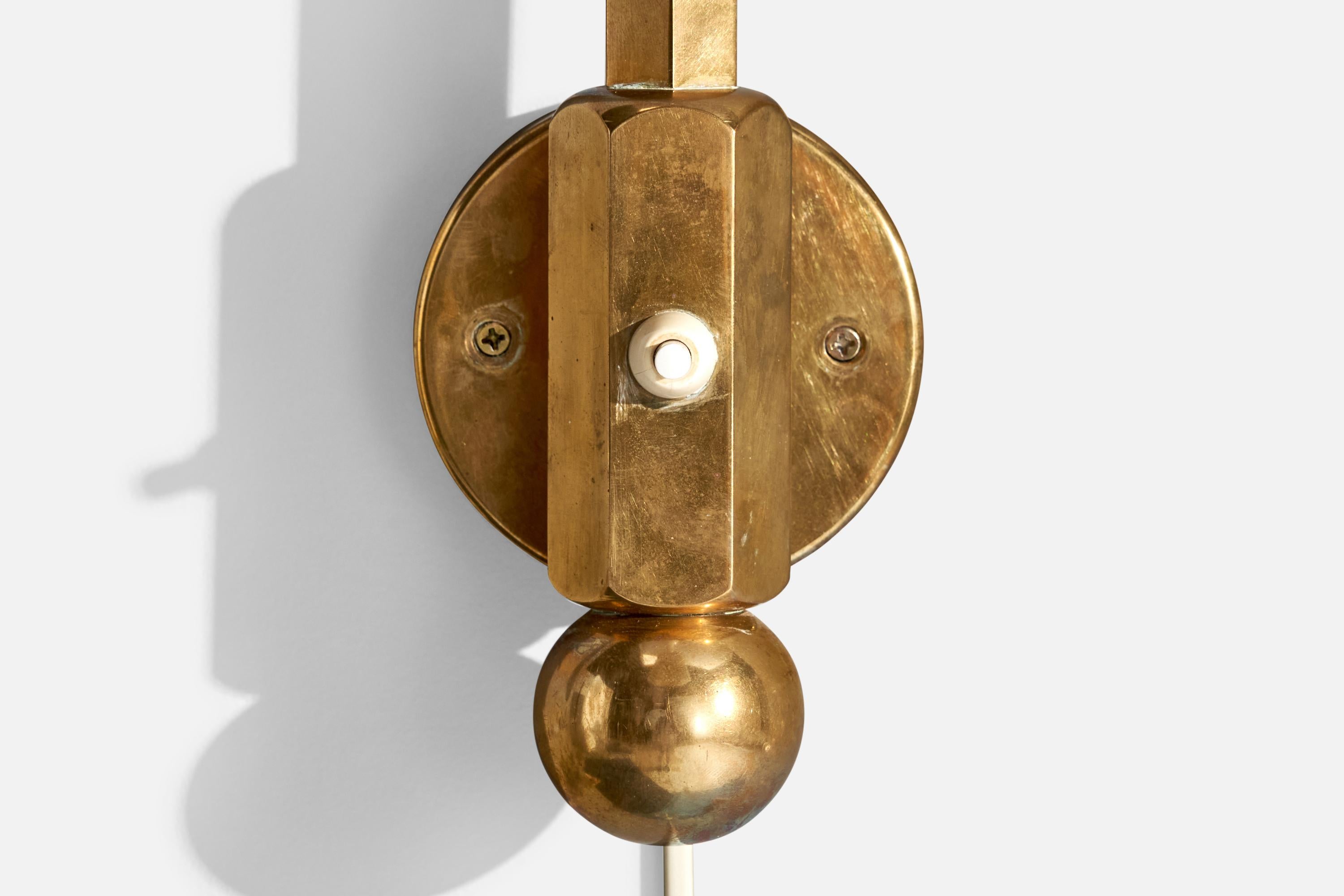 Mid-20th Century Swedish Designer, Wall Light, Brass, Fabric, Sweden, 1940s